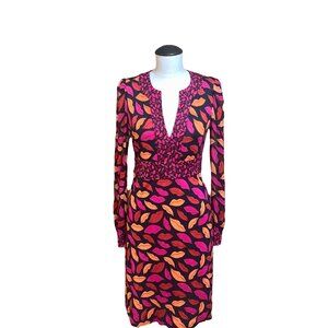 Diane Von Furstenberg Womens Rare Leyah Midnight Kiss Silk V Neck Dress Size 2